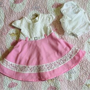 Pink and White Lace Baby Dress with Bloomers